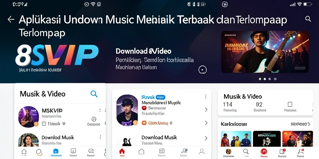 Antarmuka aplikasi 8SVIP yang menampilkan fitur Download Musik.