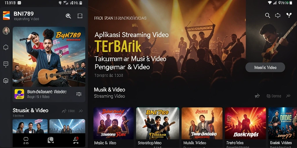 Antarmuka BNI789 yang menarik menampilkan berbagai pilihan video streaming.