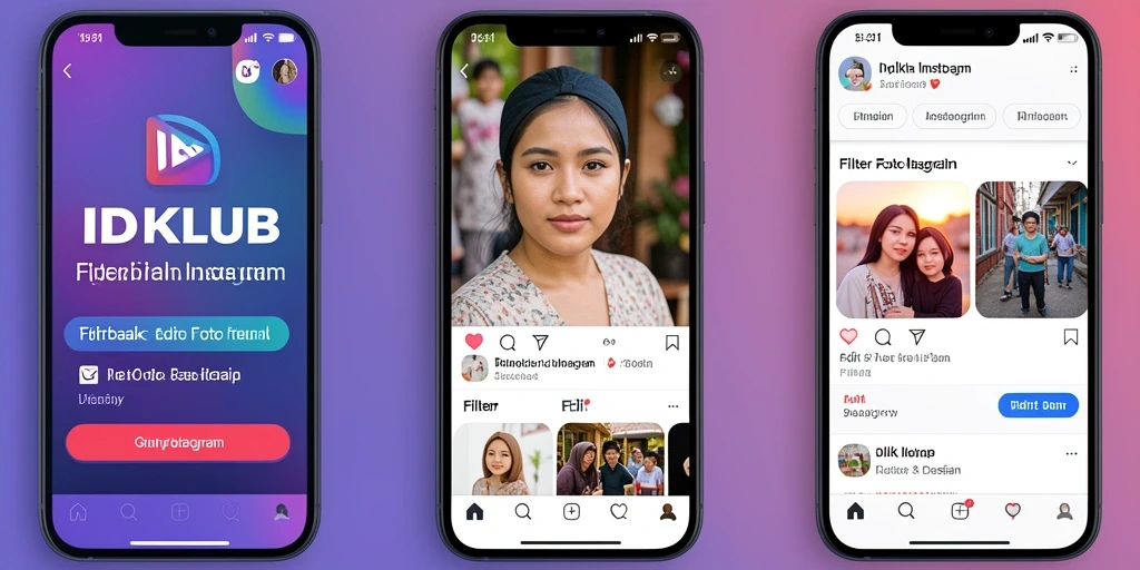 Antarmuka IDKLUB dengan berbagai pilihan filter Instagram.