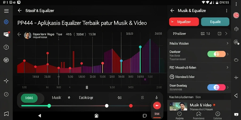 Antarmuka aplikasi Equalizer PP444 dengan berbagai fitur pengaturan suara.